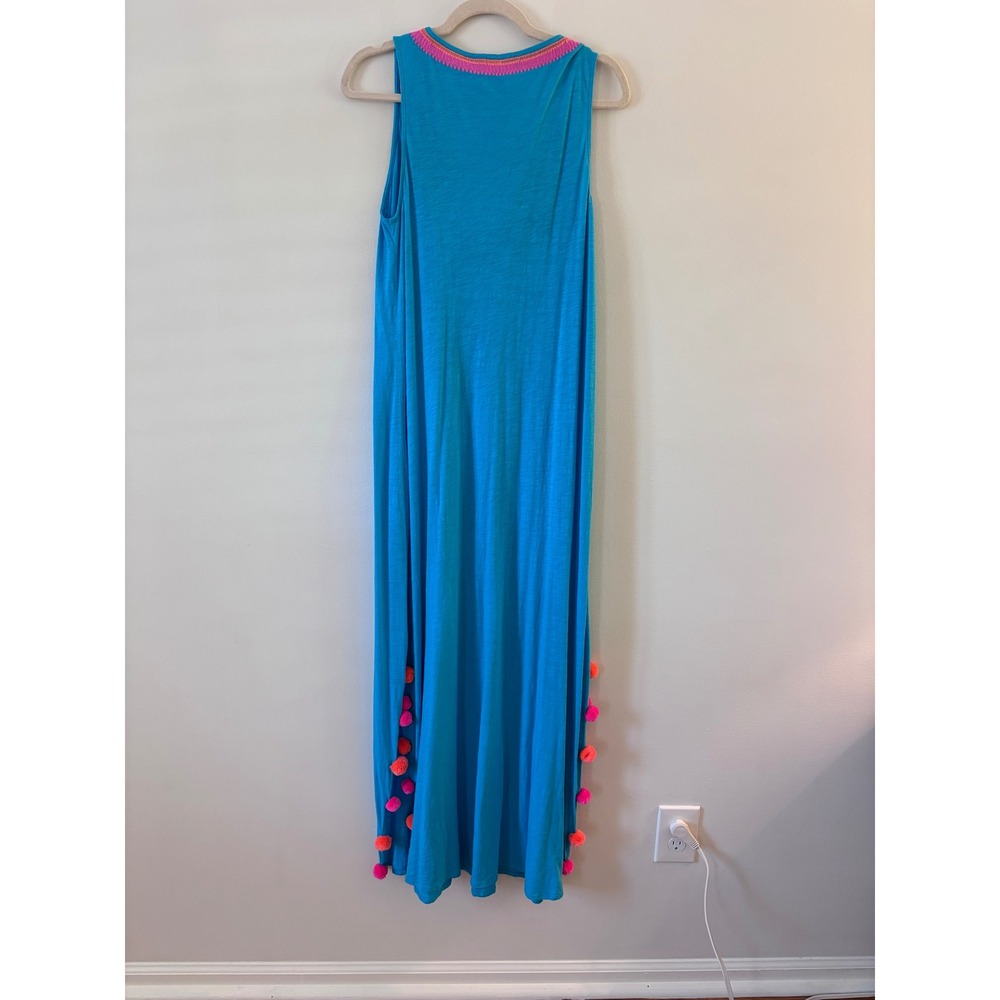 Lilly Pulitzer Blue Embroidered Pom Pom‎ Maxi Dress Sleeveless Cover Up Small - Picture 9 of 9